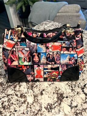 Like New Michelle Obama Multicolor Photo Collage Satchel Tote Bag